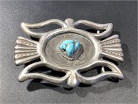 SILVER AND TURQUOISE BELT BUCKLE
