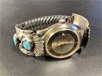 NAVAJO SILVER AND TURQUOISE WATCH BAND MERCURY