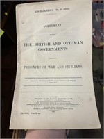 ATQ 1918 BRITISH OTTOMAN GOVTS PRIS OF WAR TREATY