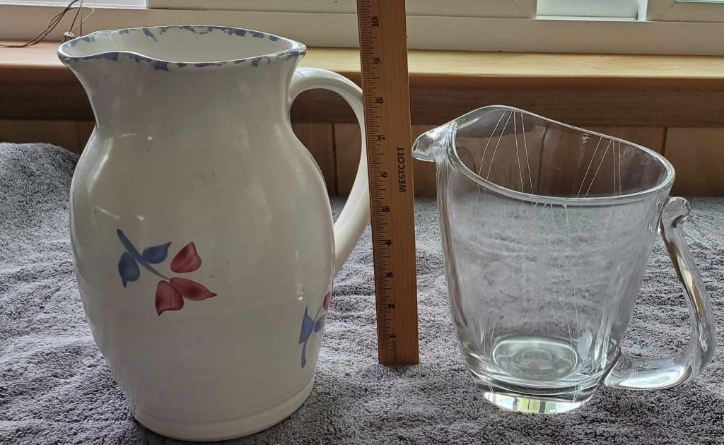Etched Glass & Pottery Pitchers