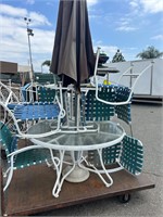 Metal & Glass Patio Table w/4 Chairs & Umbrella