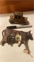 CAST IRON MODEL T AND 3 LEGGED COW