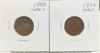 1886 TYPE 1 & 2 INDIAN CENTS G