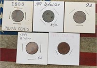 5 INDIAN CENTS: 1888 89 90 91 93