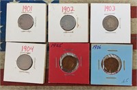 6 INDIAN CENTS: 1901 02 03 04 05 06