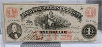 BEAUTIFUL 1862 $1 VIRGINIA TREASURY NOTE