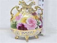 Nippon Hand Painted Double Handled Footed Vase