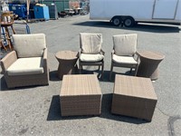 7pc Woven Patio Set: 3 Chairs, 4 Tables