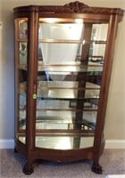 Mirrored, Curved Wood/Glass Lite Cabinet
