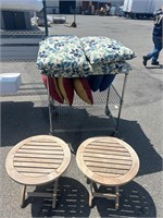 2pc Wood Outdoor Side Tables, Assorted Cushions