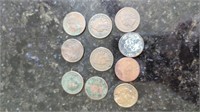 10 INDIAN HEAD PENNIES MIXED UP DATES