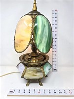 Slag Glass Footed Lamp w/Tulip Shade