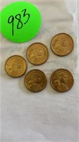 5 - 2000-P SACAGAWEA GOLD DOLLAR COINS
