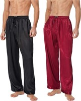 Men's Satin Silk Pajama Pants-Set of 2, XL