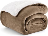 Fuzzy Sherpa Throw Blanket for Sofa, Camel, 50x60"