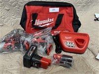 Milwaukee 3/8"drill 1/4"impact battery charger set
