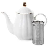 32 OZ Porcelain Tea Pot with Steel Infuser, White