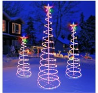 Set of 3 Spiral Outdoor Lighted Christmas Tree,
