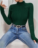 SHEIN Women's Green Ribbed Knit Turtleneck Size M
