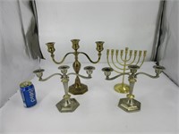 4 chandeliers en brass et zinc silver plate