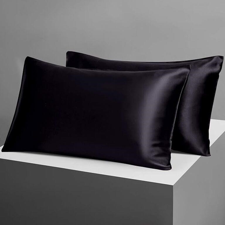 Pack of 2 Satin Pillow Covers, Black