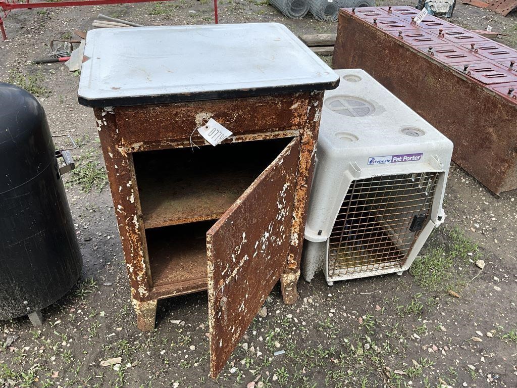 Metal Cabinet & animal crate