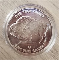 1 oz Silver Buffalo/Indian Brave Round