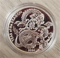 1 oz 2024 Silver Year Of The Dragon Silver Round