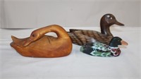 Carved ducks, one signed, 9, 12.5 & 6.5"