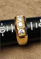 Size 9 Gold Tone Ring with Clear Stones
