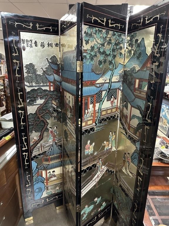 FABULOUS 4 PANEL CHINESE LACQUER SCREEN