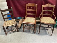 Three vintage wicker seat chairs