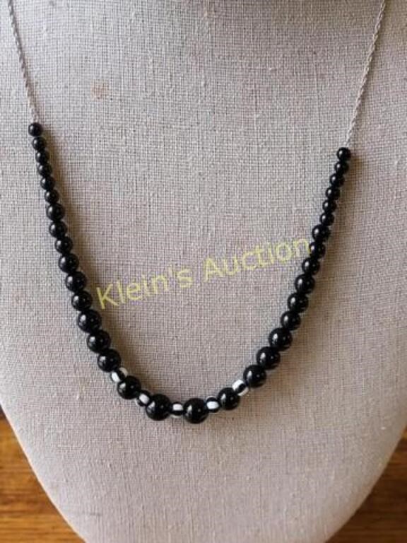 vintage 20" Sterling & Onyx Bead Necklace