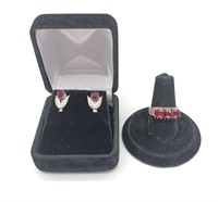 14k White Gold & Ruby Ring and Earrings
