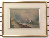 Signed Watercolor of Sailing Vessels