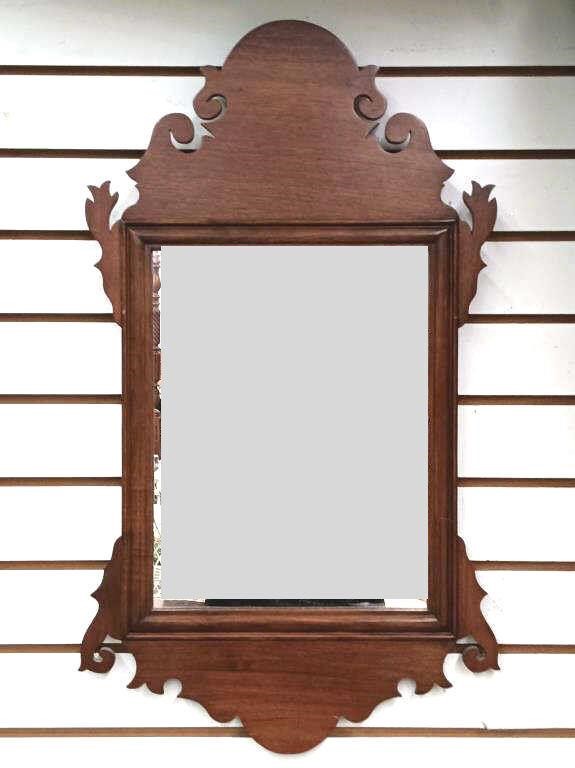 Mahogany Queen Anne Mirror with Figural Wood