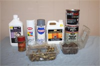 Partial containers, paint thinner, primer, copper
