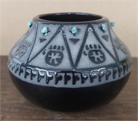 Black Etched Navajo Pottery Vase by Brenda
