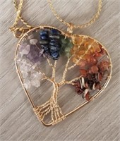 Heart Tree of Life Multicolored Gemstone Necklace