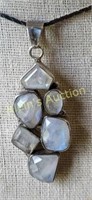 sterling silver faceted rainbow moonstone pendant