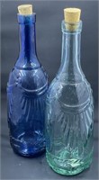 Decorative Style Green and Blue Glass Bottles