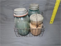 Metal Basket with Glass Jars