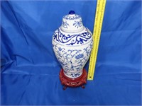 Blue & White Asian Style Ginger Jar on Stand