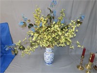 Blue & White Vase w/ Floral Arrangement