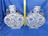 2 Large Blue & White Vases