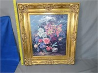 Ornate Frame w/ Floral Painting on Board