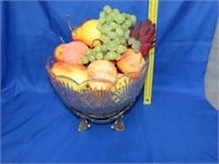 Large Glass Fruit Bowl on Metal Stand