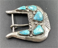 NAVAJO SILVER AND TURQUOISE BELT BUCKLE