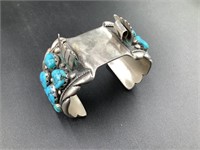 NAVAJO SILVER AND TURQUOISE WATCH CUFF