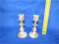 Pair of Marble Style Candle Holders